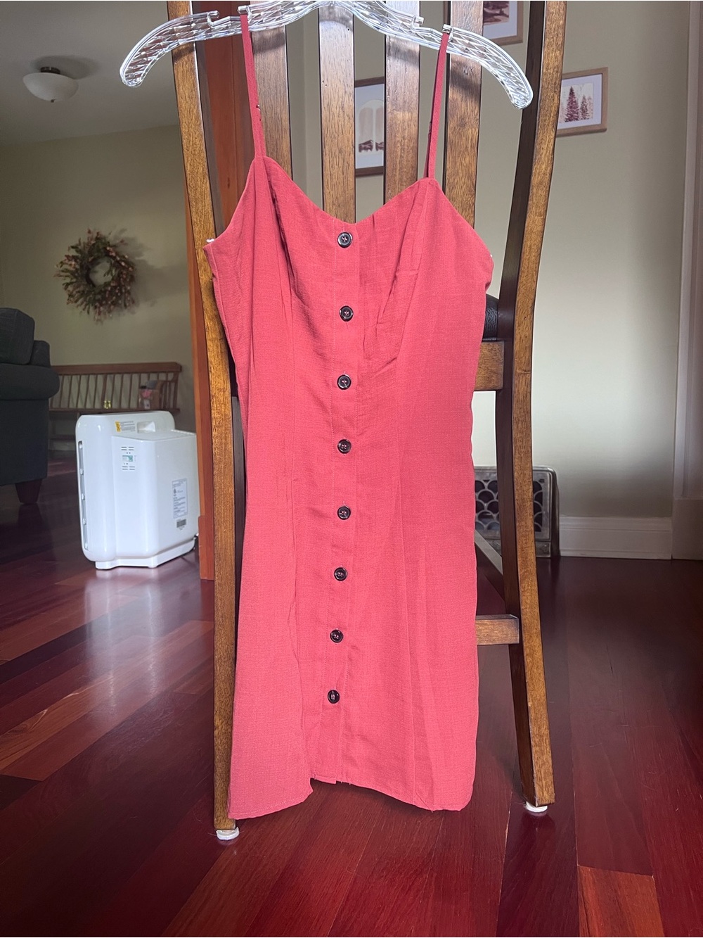 Lulu's Coral Red Button-Front Spaghetti Strap Mini Dress